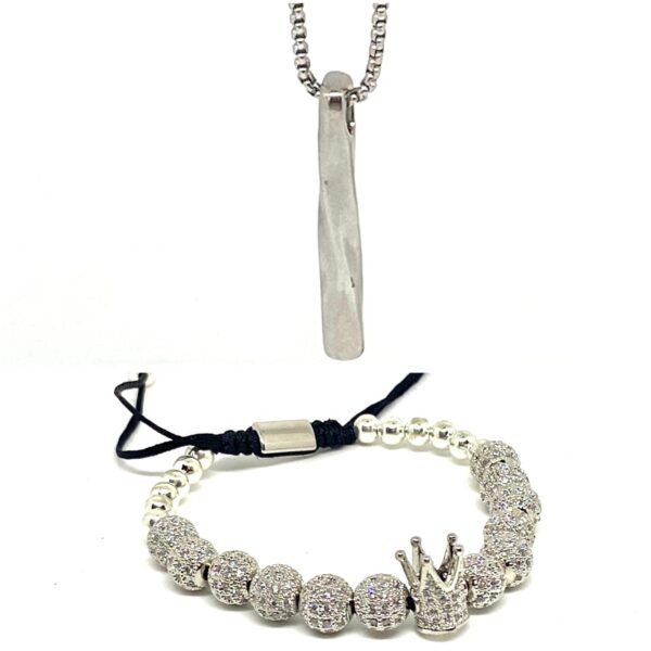 Silver Crystal Beads and Twisted Bar Set
